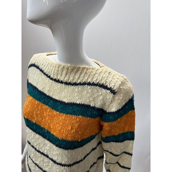 Liz Claiborne Vintage Stripe Boatneck Sweater  Sz Small Beige  Stripe - Picture 5 of 16